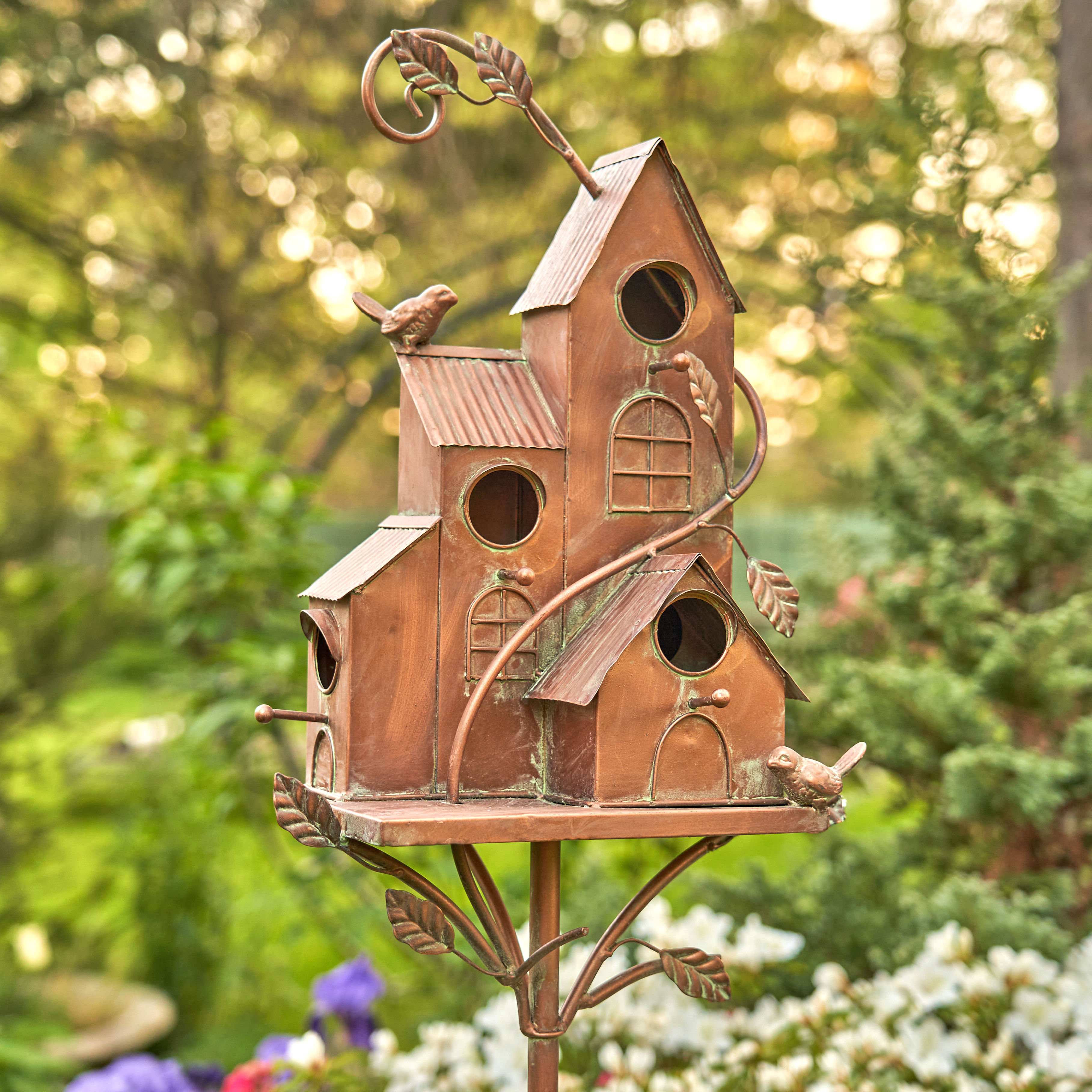 Rosalind Wheeler Large Copper Colored Multi-Birdhouse Stakes